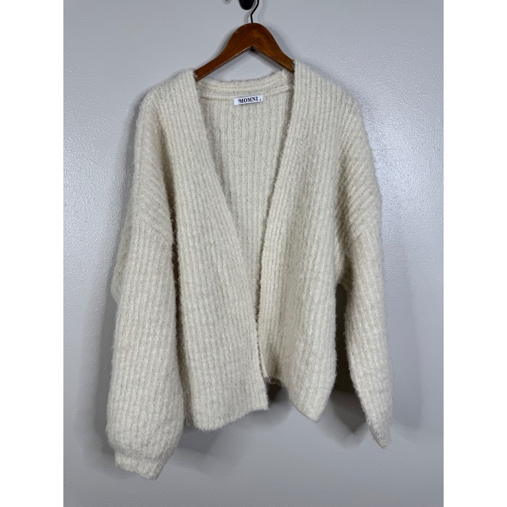 Momni Cream Ribbed Knit Oversized Cardigan Sweater Wool Blend Small 80261